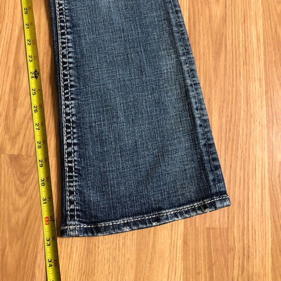 Rock & Roll Cowgirl Mid Rise Bootcut Jeans Dark Denim Embroidery - Picture 6 of 9